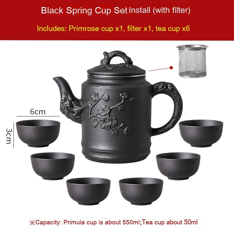 Primrose Cup Set Handmade Yixing Teapot with Filter Purple Sand 580ml