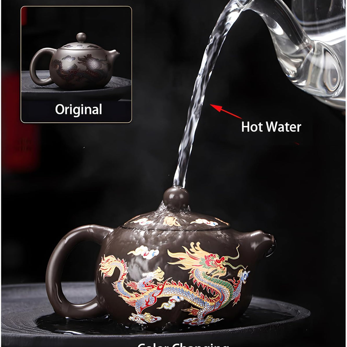 Xi Shi Yixing Zisha Teapot Set with Dragon and Phoenix Auspicious