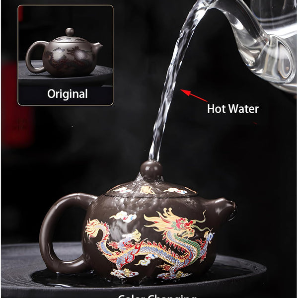 Xi Shi Yixing Zisha Teapot Set with Dragon and Phoenix Auspicious