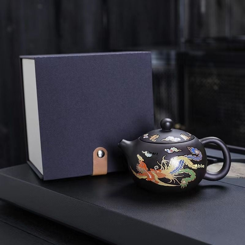 Xi Shi Yixing Zisha Teapot Set with Dragon and Phoenix Auspicious