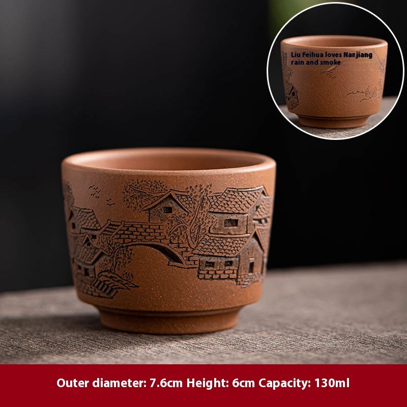 purple sand tea cup with relief craft