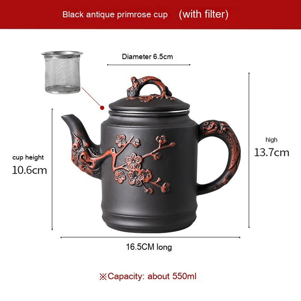 Primrose Cup Set Handmade Yixing Teapot with Filter Purple Sand 580ml