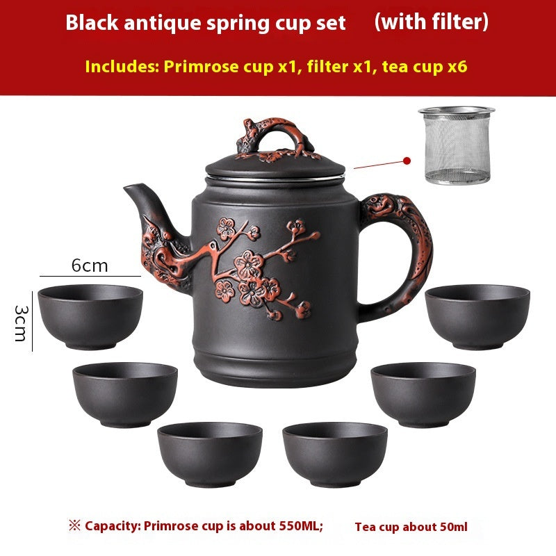 Primrose Cup Set Handmade Yixing Teapot with Filter Purple Sand 580ml