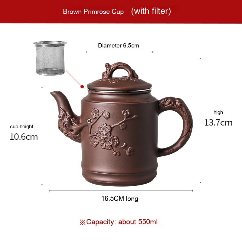 Primrose Cup Set Handmade Yixing Teapot with Filter Purple Sand 580ml