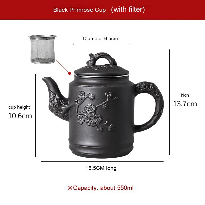 Primrose Cup Set Handmade Yixing Teapot with Filter Purple Sand 580ml