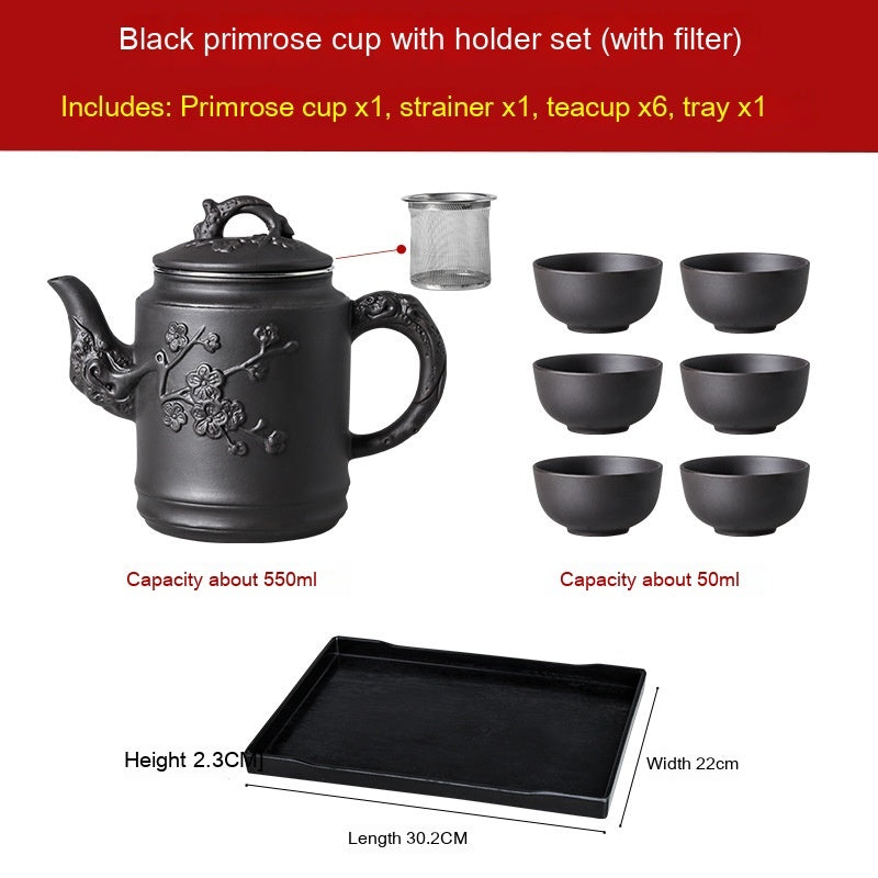 Primrose Cup Set Handmade Yixing Teapot with Filter Purple Sand 580ml