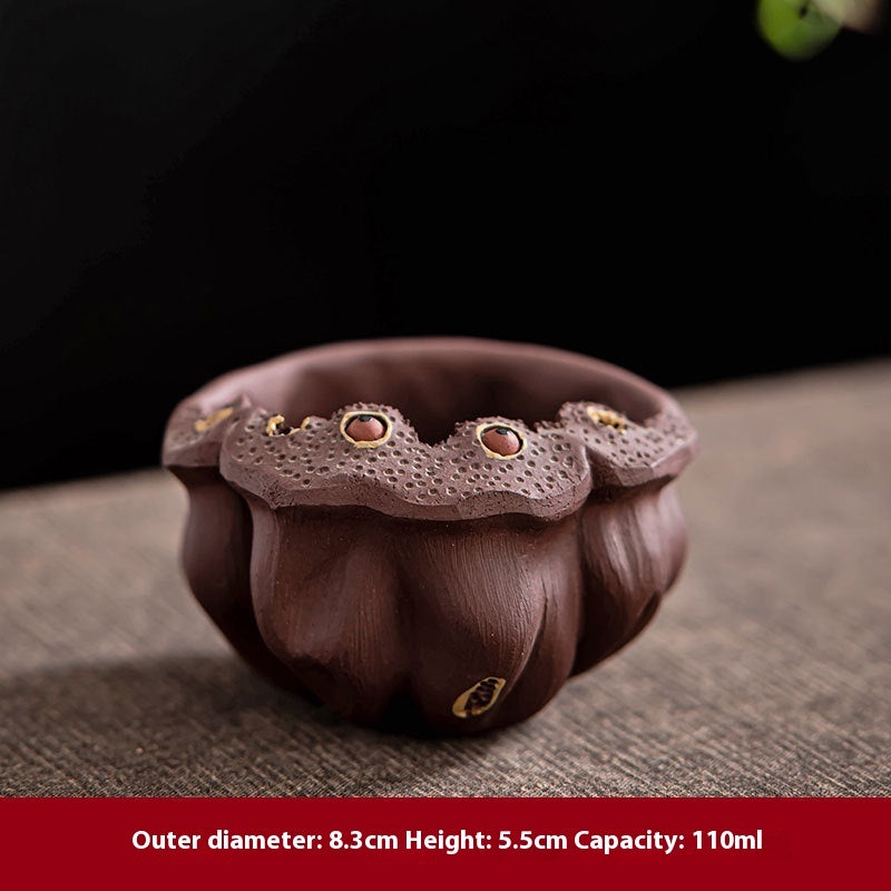 handmade lotus seedpod Cup purple clay