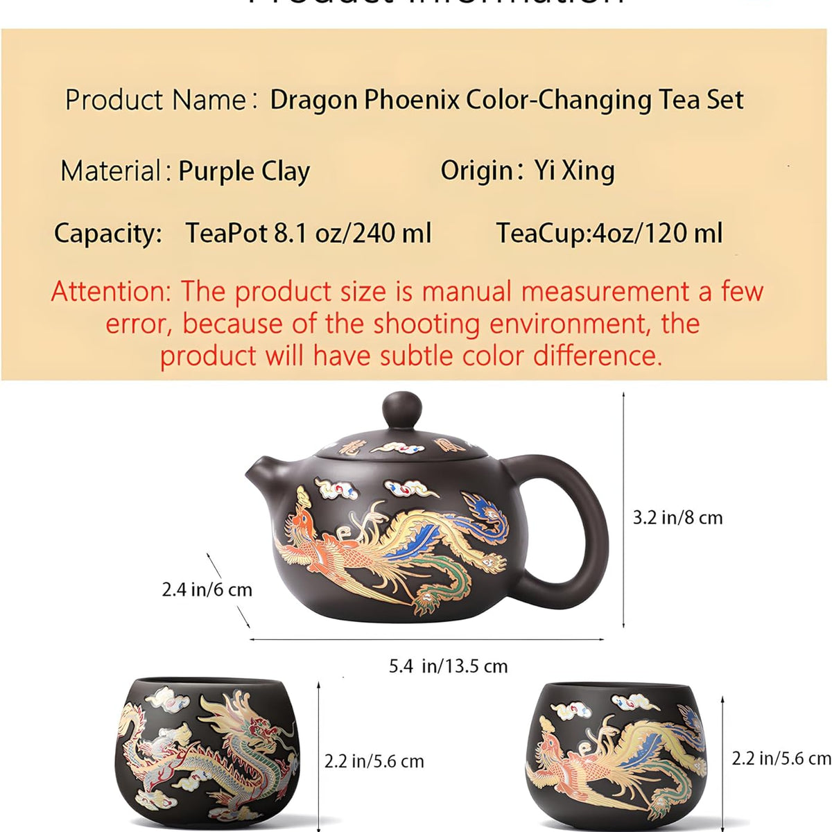 Xi Shi Yixing Zisha Teapot Set with Dragon and Phoenix Auspicious