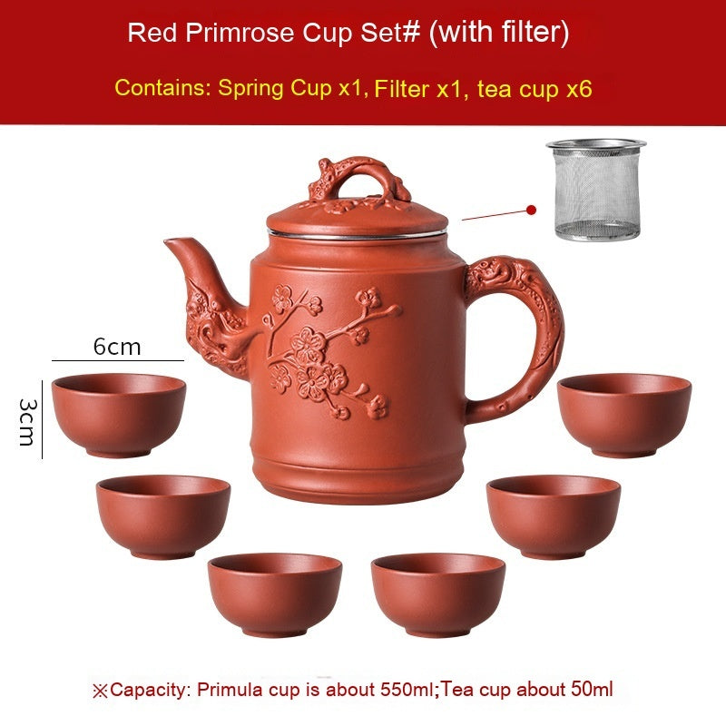 red antique primrose cup teapot set
