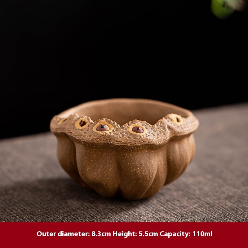 handmade lotus seedpod cup yellow segment mud