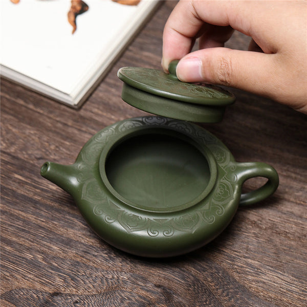 Emerald Dewdrop Yixing Green Clay Teapot Detail