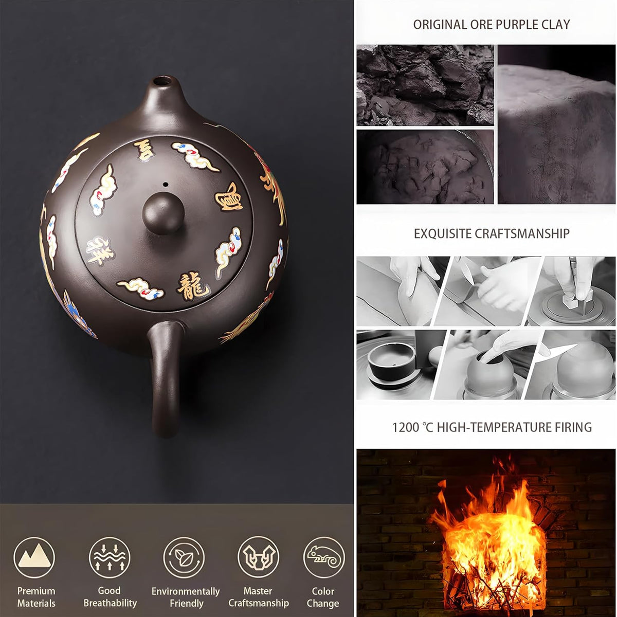 Xi Shi Yixing Zisha Teapot Set with Dragon and Phoenix Auspicious