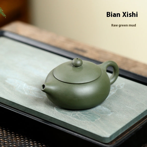 100% handmade green clay teapot