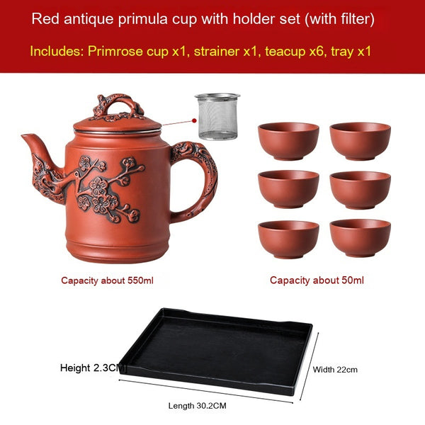 Primrose Cup Set Handmade Yixing Teapot with Filter Purple Sand 580ml